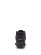 Zapatos Alpinestars SP V2, calzado para automovilismo, negro, vista trasera con parte superior de ante de primera calidad, logotipo blanco en el talón y suela de goma texturizada, calzado profesional para automovilismo