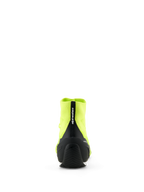 Alpinestars Supertech K Shoes - FIA, calzado de competición para karting, amarillo flúor y negro, vista trasera que muestra el contrafuerte del talón de TPU inyectado negro y el tirador con la marca Alpinestars, construcción superior de punto y suela exterior de goma fina diseñada para el rendimiento en carreras.