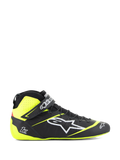 Alpinestars Tech-1 Z V3 Shoes FIA, calzado de automovilismo, negro y amarillo fluorescente, perfil lateral de calzado de caña alta, logotipo de estrella blanca, diseño perforado para transpirabilidad, correa de tobillo ajustable y suela de goma fina