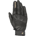 Guantes Alpinestars Crazy Eight, guantes de moto de cuero negro, con paneles elásticos de tipo acordeón en los dedos y el dorso, acolchado perforado en los nudillos, logo Alpinestars color canela en el dedo índice y correa de muñeca ajustable con cierre de velcro y detalle de logo circular