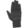 Guantes Alpinestars C1 Windstopper V2, guantes de moto urbanos, negros, vista superior que muestra el dorso de la mano, confección textil cortavientos, protección de nudillos sutil e integrada, marca Alpinestars en el puño de la muñeca