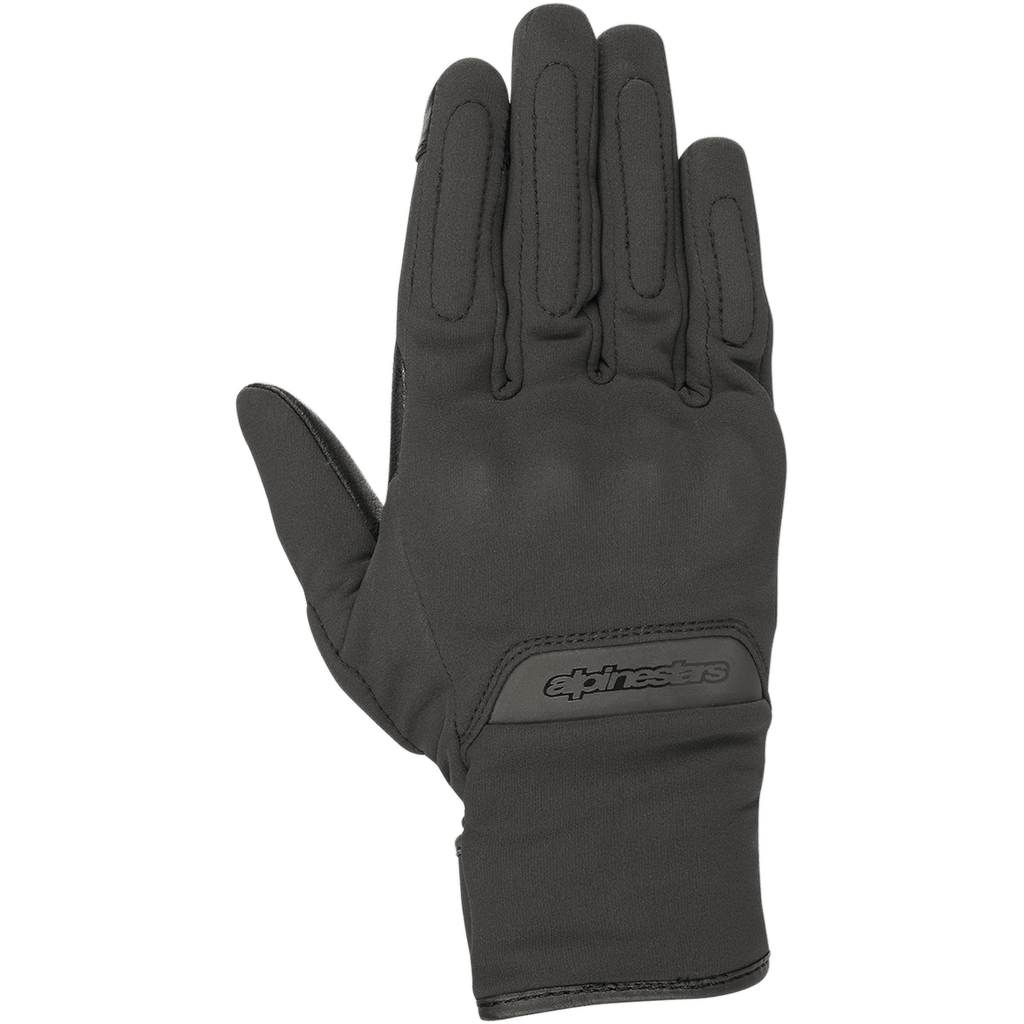 Guantes Alpinestars Stella C1 Windstopper V2, guantes de moto urbanos para mujer, negros, vista del dorso de la mano, con protección de nudillos integrada y discreta, logotipo grabado en el puño y tejido cortavientos GORE-TEX Windstopper