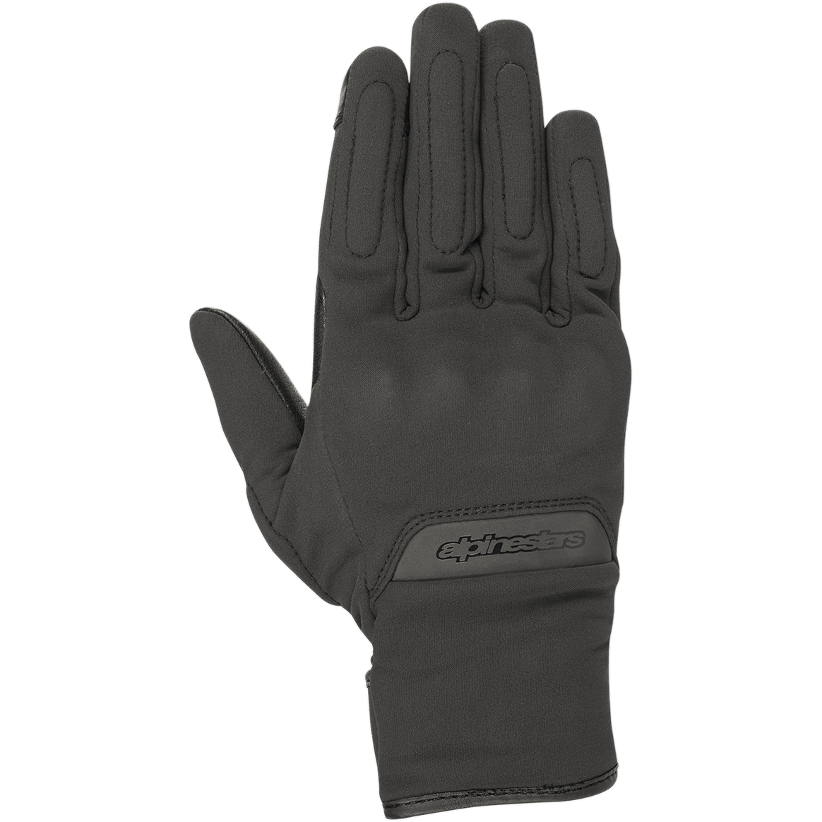 Guantes Alpinestars Stella C1 Windstopper V2, guantes de moto urbanos para mujer, negros, vista del dorso de la mano, con protección de nudillos integrada y discreta, logotipo grabado en el puño y tejido cortavientos GORE-TEX Windstopper