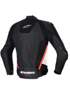 Alpinestars Missile V3 Leather Jacket, Men's Racing and Sport Motorcycle Jacket, Back View, Black, White and Red Fluo, Premium Bovine Leather with CE Certification