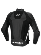 Alpinestars Missile V3 Airflow Leather Jacket, men's motorcycle racing jacket, back view, black and white, premium perforated leather with stretch panels and rear logo branding