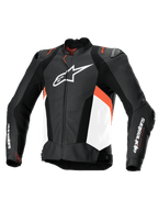 Alpinestars Chaqueta De Cuero Missile V3 Airflow, chaqueta de moto deportiva y de carreras para hombre, negra, blanca y rojo flúor, de cuero bovino perforado y certificada CE