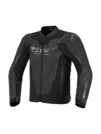 Chaqueta de cuero Alpinestars GP Force V2, negra, construcción de cuero bovino premium con paneles de alta elasticidad, con protectores de hombros GP Lite Evo DFS integrados y logotipos de Alpinestars en el pecho y las mangas, equipamiento deportivo para motociclismo