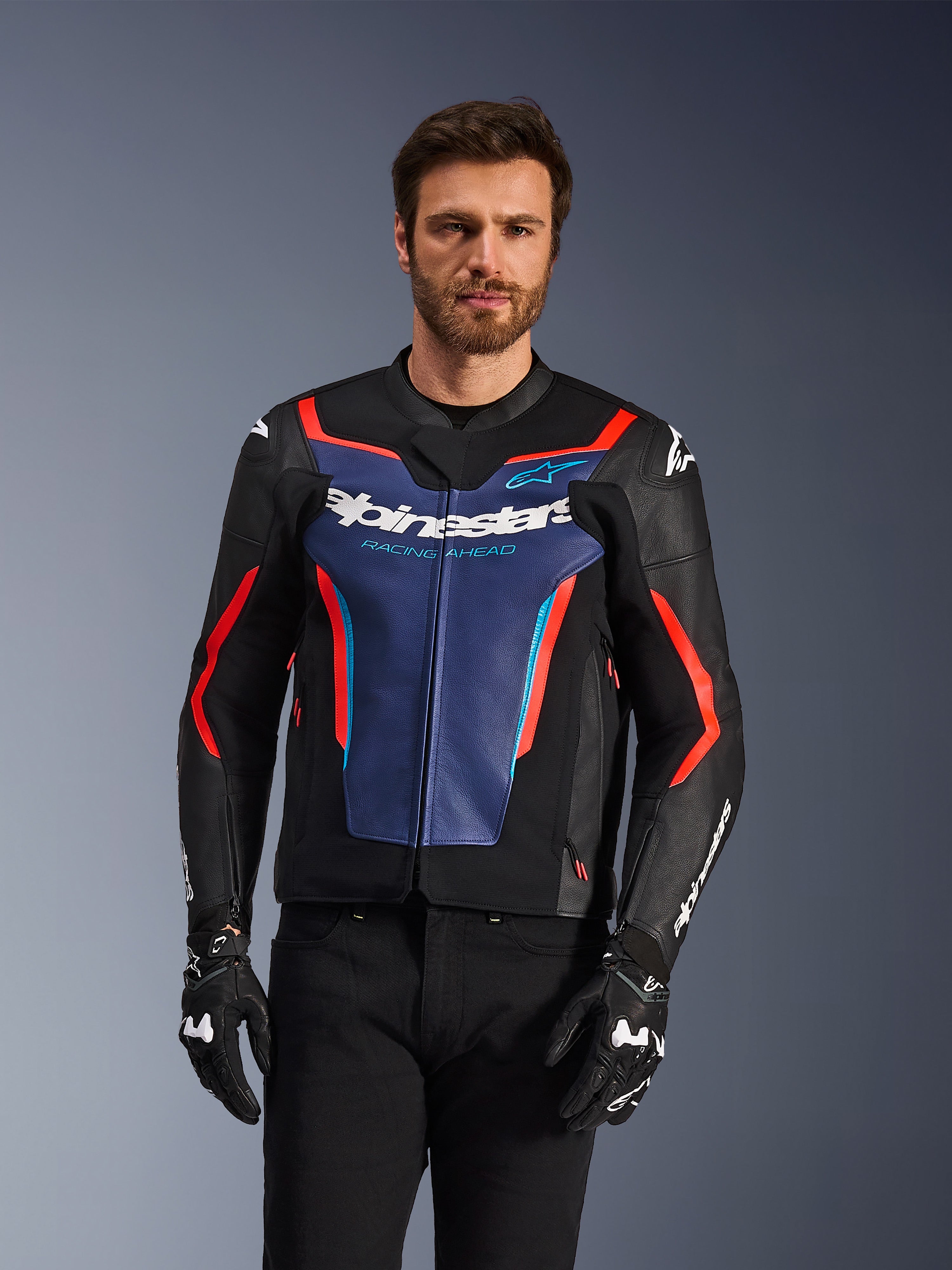 GP Force V2 Leather - Blue Motorcycle Chaqueta | Alpinestars®