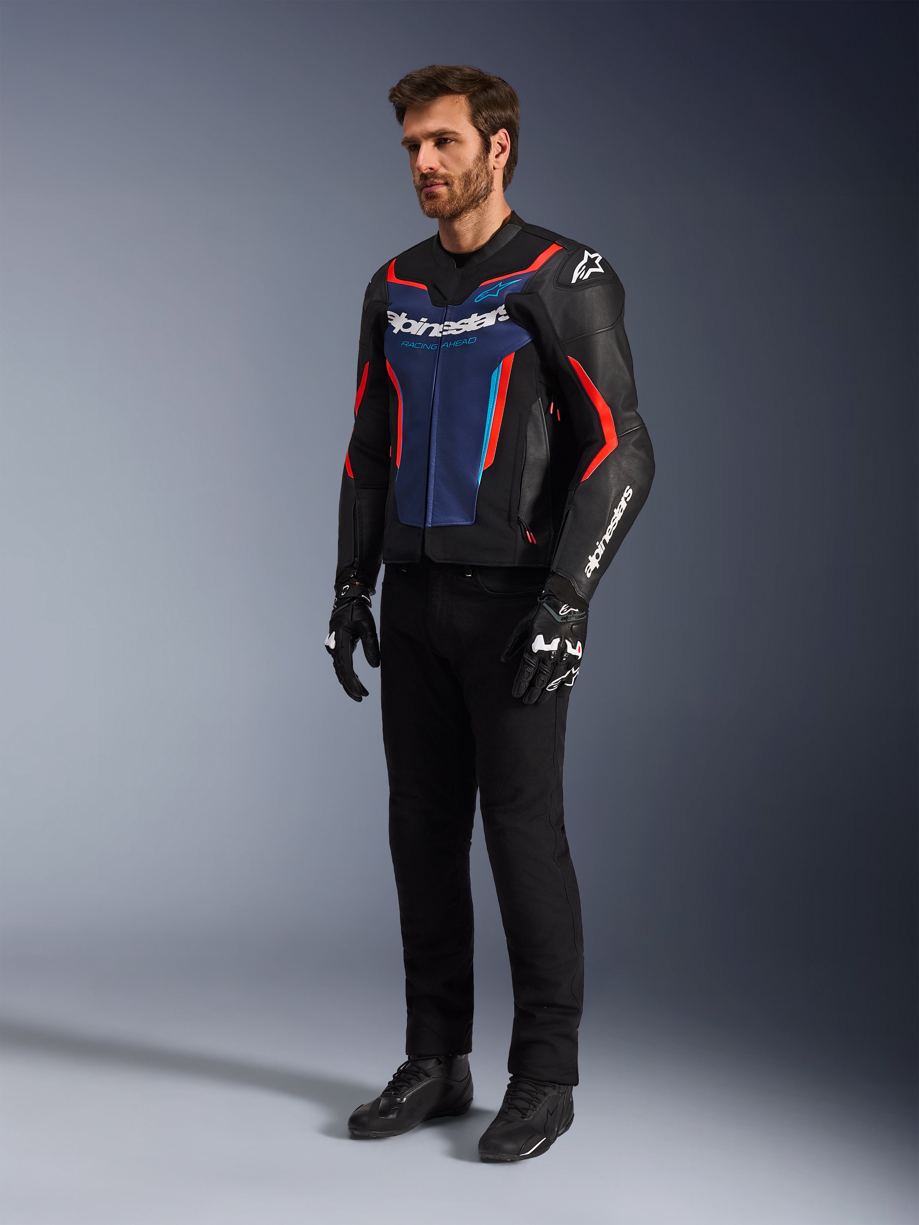 GP Force V2 Leather - Blue Motorcycle Chaqueta | Alpinestars®