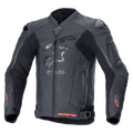Alpinestars GP Plus R V4 Rideknit, chaqueta de cuero profesional para carreras de motos, negra, logotipo de estrella tonal en el pecho, detalles Rideknit rojos en los puños y el dobladillo inferior, paneles de ventilación perforados, deslizadores de hombro DFS, confección en cuero de primera calidad con tecnología RIDEKNIT integrada