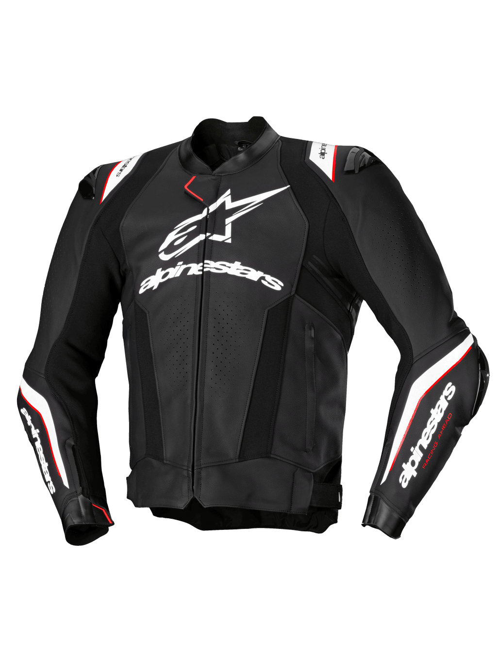 Alpinestars Chaqueta De Cuero Missile V3 Ignition, chaqueta de moto de carreras para hombre, negra y blanca con detalles en rojo, certificada CE AA, construcción de cuero bovino premium