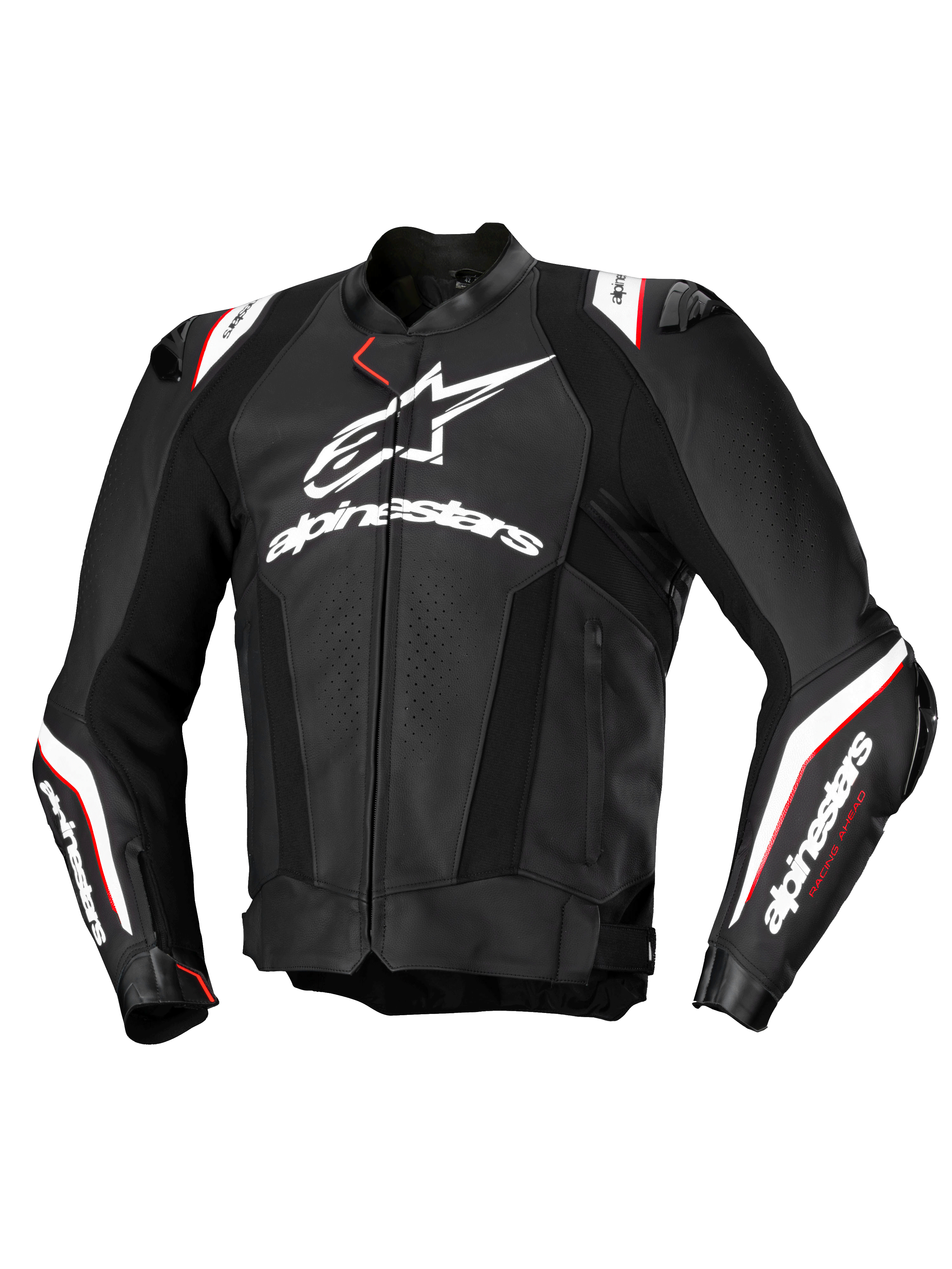 Alpinestars Chaqueta De Cuero Missile V3 Ignition, chaqueta de moto de carreras para hombre, negra y blanca con detalles en rojo, certificada CE AA, construcción de cuero bovino premium