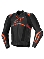 Alpinestars Missile V3 Ignition Leather Jacket, Men's Racing and Sport Motorcycle Leather Jacket, Black and Red Fluo, CE Certified
