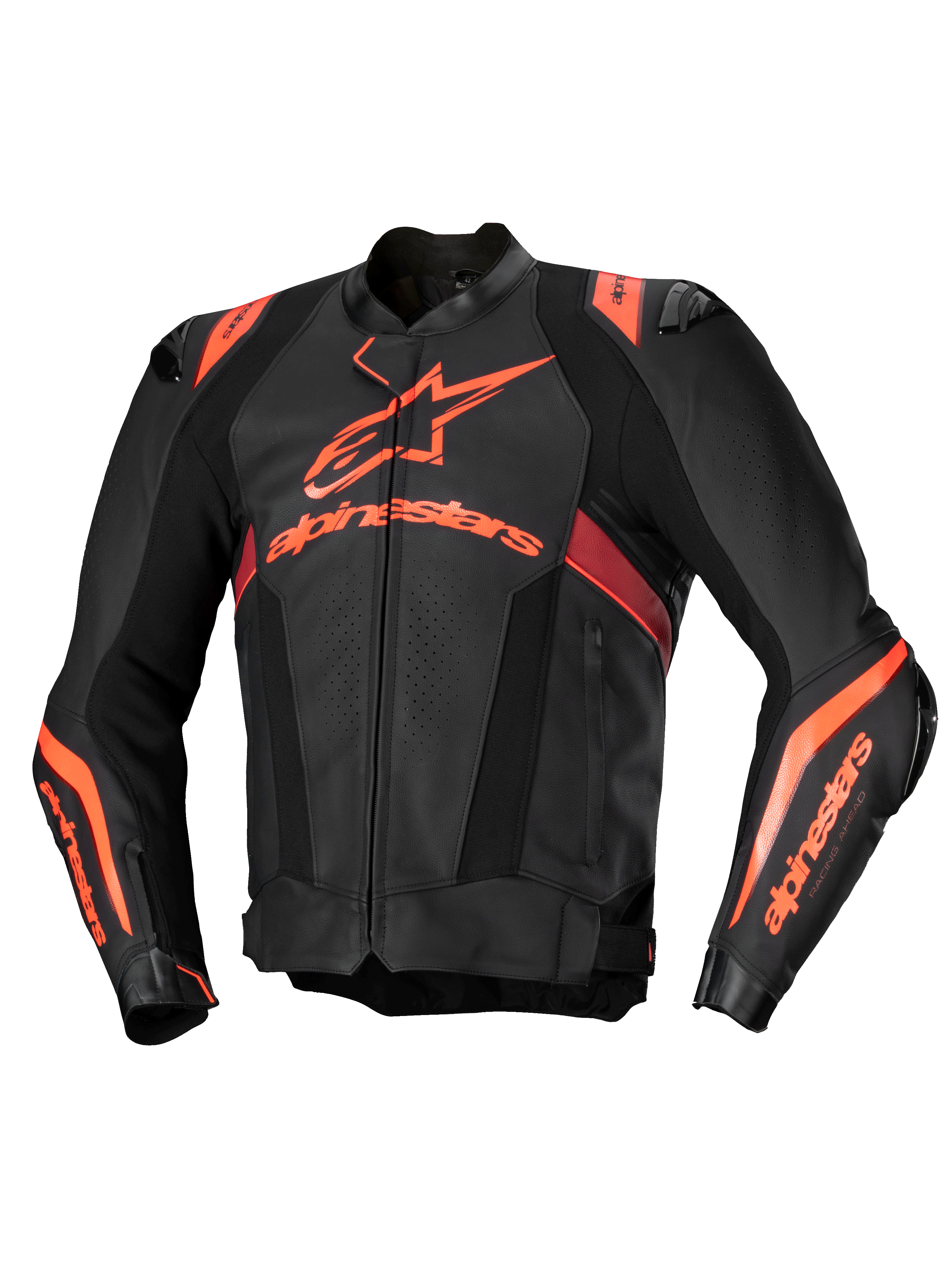 Alpinestars Missile V3 Ignition Leather Jacket, Men's Racing and Sport Motorcycle Leather Jacket, Black and Red Fluo, CE Certified