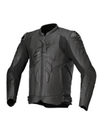 Alpinestars Chaqueta de cuero Dusk, chaqueta de moto de hombre, negra, cuero bovino con deslizadores DFS, certificada CE AA.