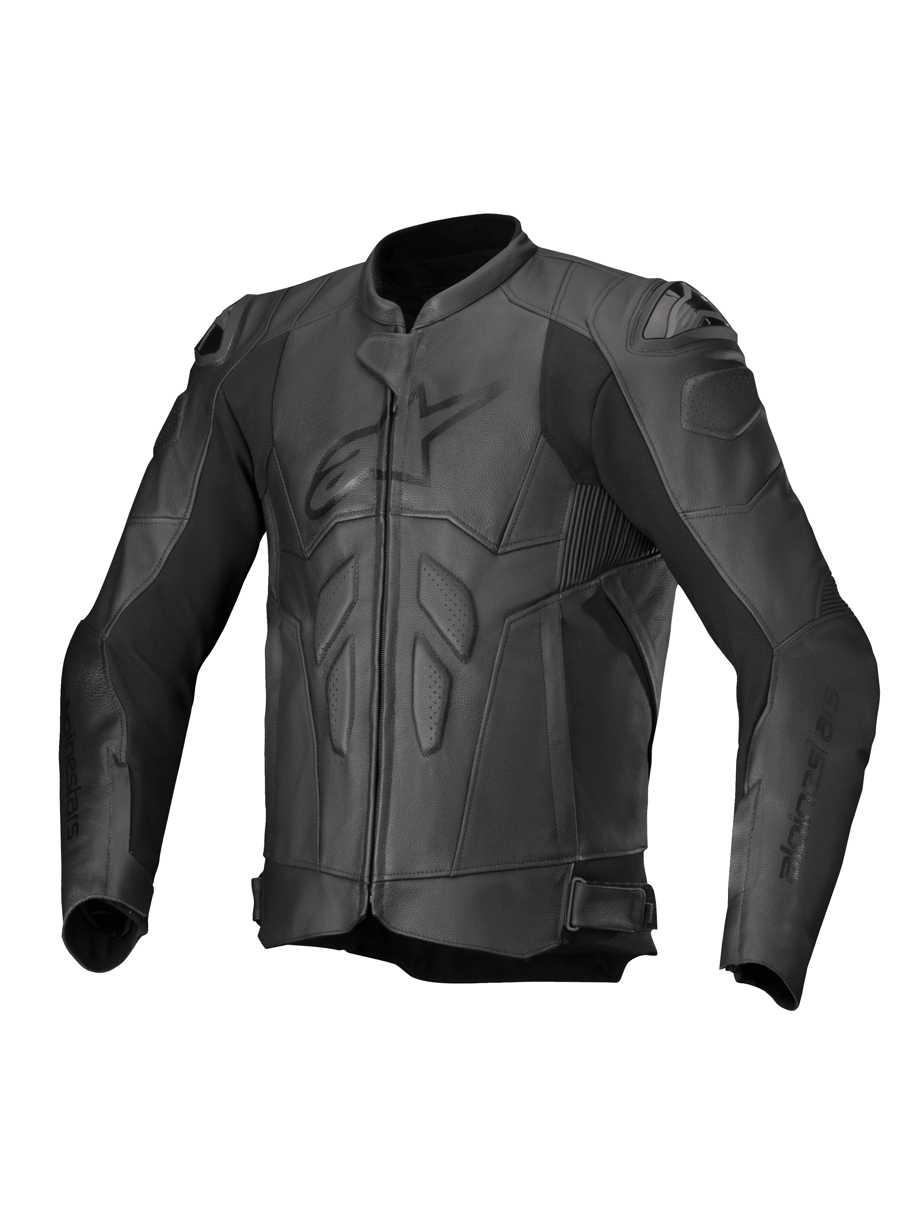 Alpinestars Chaqueta de cuero Dusk, chaqueta de moto de hombre, negra, cuero bovino con deslizadores DFS, certificada CE AA.