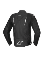 Alpinestars Chaqueta de cuero Dusk, chaqueta de moto para hombre, negra y blanca, cuero bovino, Tech-Air Ready, vista trasera.