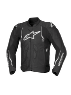 Alpinestars Dusk, chaqueta de moto de cuero para hombre, negra y blanca, confeccionada en cuero premium con certificación CE AA y protecciones Nucleon PLASMA.
