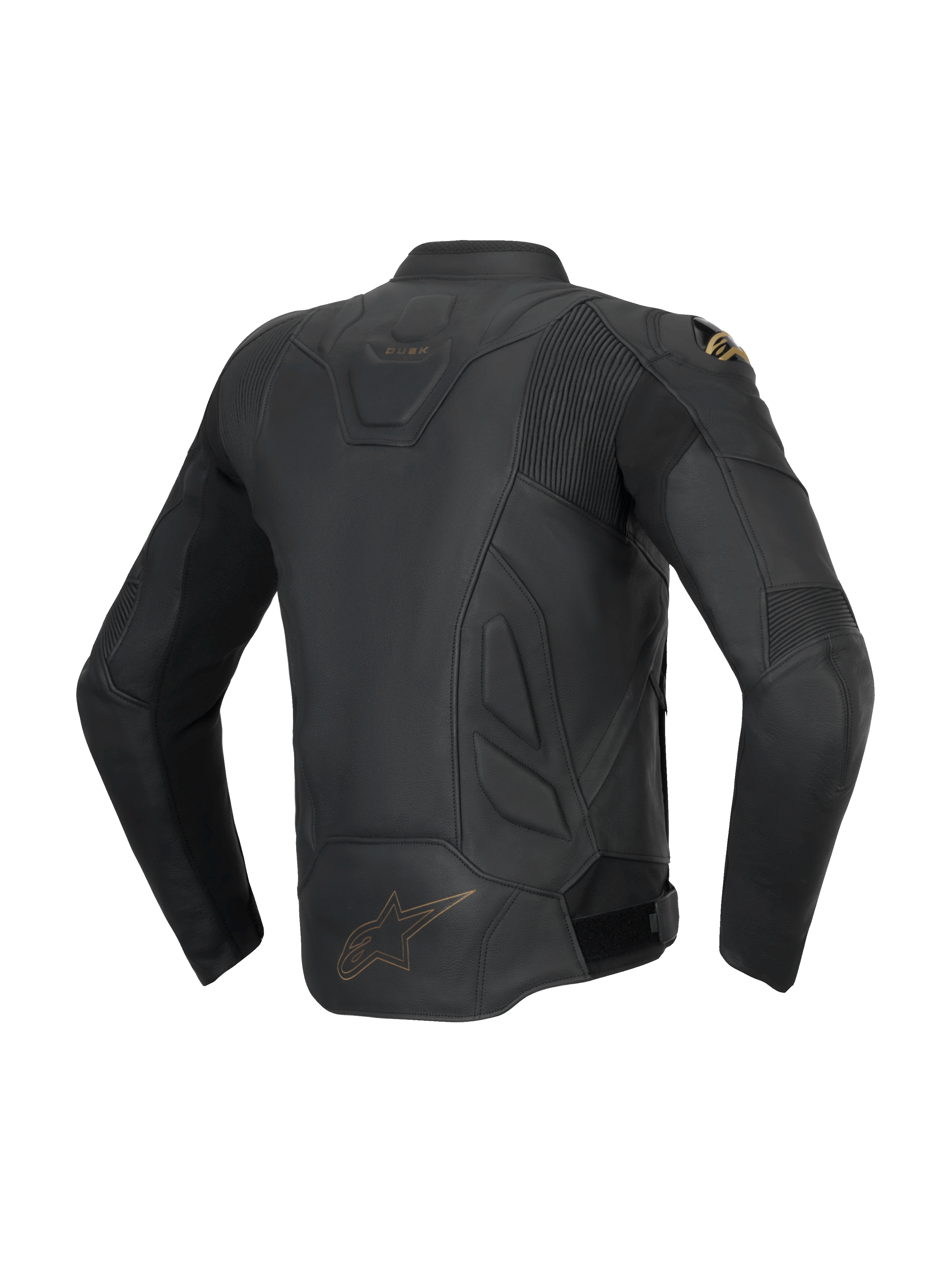 Alpinestars chaqueta de cuero Dusk, chaqueta de moto de hombre, negra, vista trasera con paneles de acordeón, cuero bovino