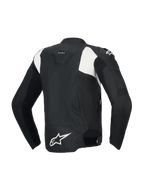 Alpinestars Dusk Airflow Leather Jacket, men's perforated sport motorcycle jacket, rear view, black and white, bovine leather construction with CE certification and Tech-Air ready design