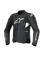 Alpinestars Dusk Airflow Leather Jacket, men's sport motorcycle leather jacket in Black and White, featuring extensive perforations, DFS shoulder armor, and CE Level AA certification