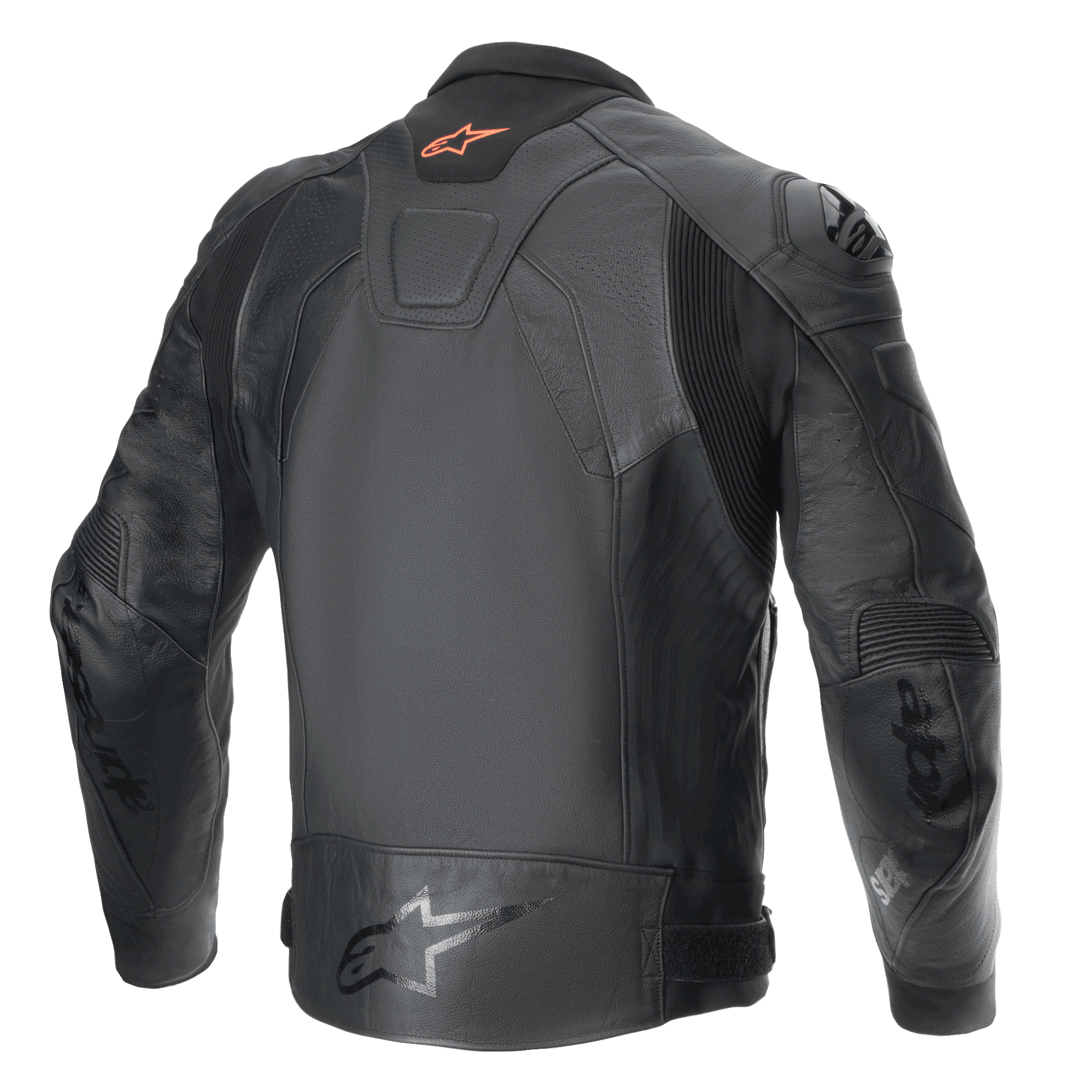 Alpinestars Chaqueta De Cuero GP Plus R V4 Airflow, chaqueta de moto deportiva para hombre, vista trasera en negro, con certificación CE y paneles elásticos de alto rendimiento