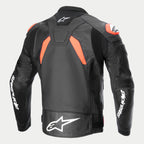 Alpinestars Chaqueta De Cuero GP Plus R V4 Airflow, chaqueta de moto para hombre, vista trasera en negro con detalles rojos y blancos, confeccionada en cuero con paneles ventilados