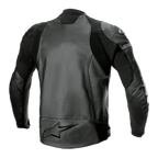 Alpinestars GP Force Airflow Leather Jacket, Black, Rear view featuring perforated buffalo leather panels, accordion stretch inserts, and large embossed star logo on the lower back, sport motorcycle racing gear