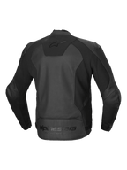 Alpinestars Chaqueta De Cuero Faster V3, chaqueta de moto deportiva para hombre, vista trasera en negro, certificada CE clase AA con paneles elásticos HRSF avanzados