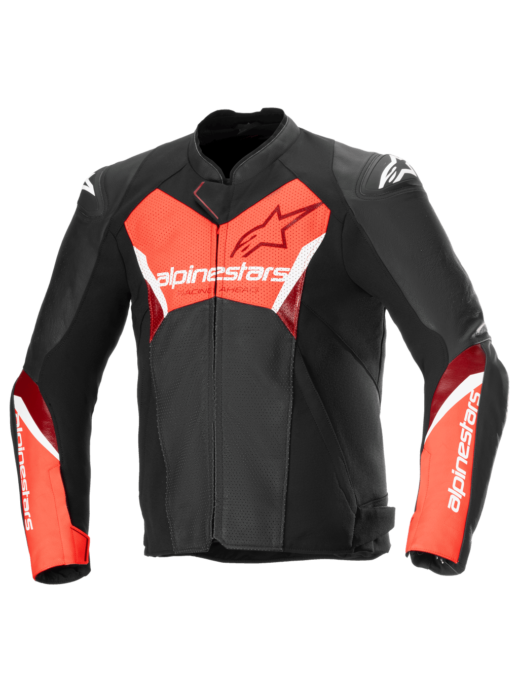 Alpinestars Chaqueta De Cuero Faster V3 Airflow, chaqueta de moto deportiva para hombre, negra y rojo flúor, construcción de cuero perforado, con certificación CE Clase A