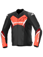Alpinestars Chaqueta De Cuero Faster V3 Airflow, chaqueta de moto deportiva para hombre, negra y rojo flúor, construcción de cuero perforado, con certificación CE Clase A