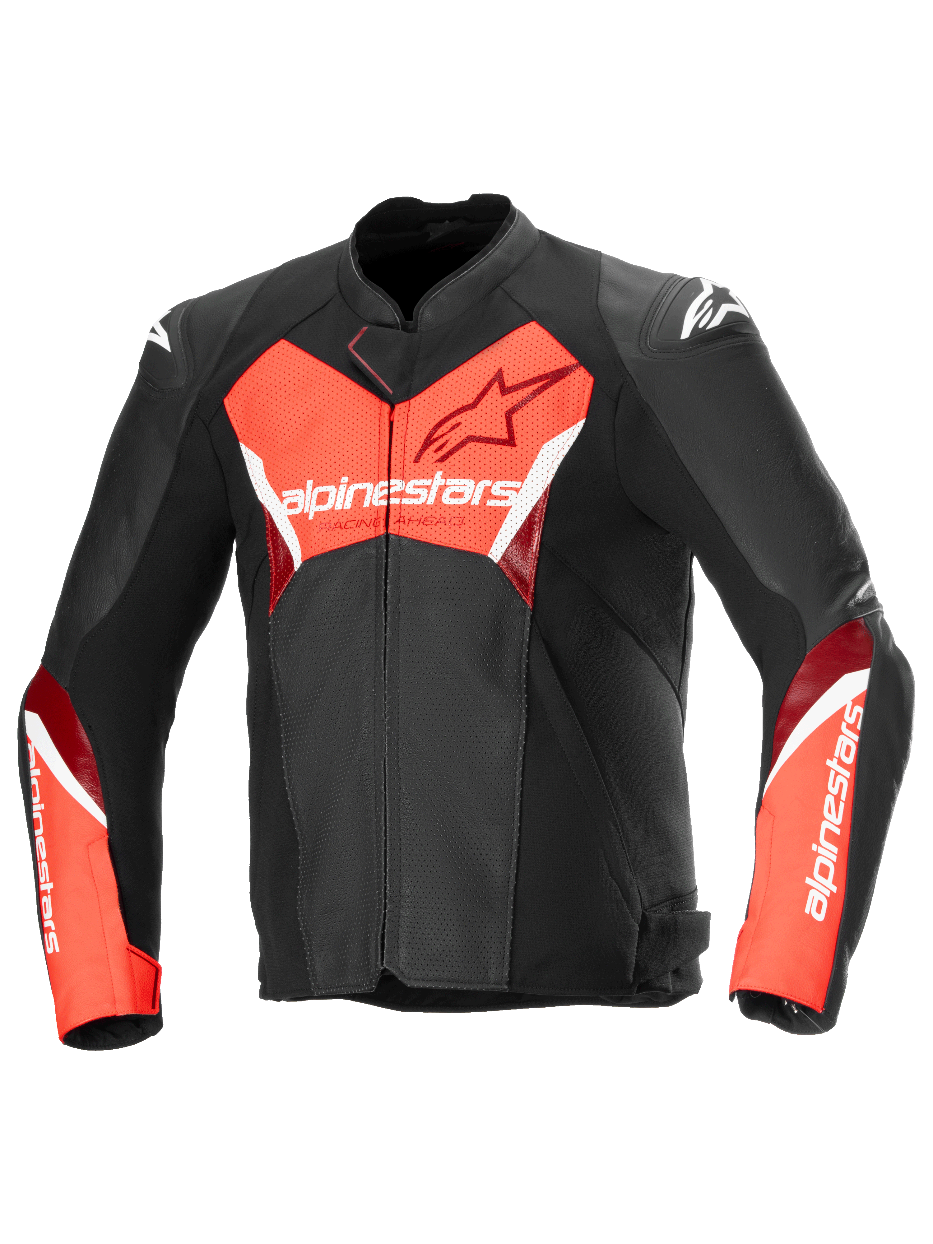 Alpinestars Chaqueta De Cuero Faster V3 Airflow, chaqueta de moto deportiva para hombre, negra y rojo flúor, construcción de cuero perforado, con certificación CE Clase A