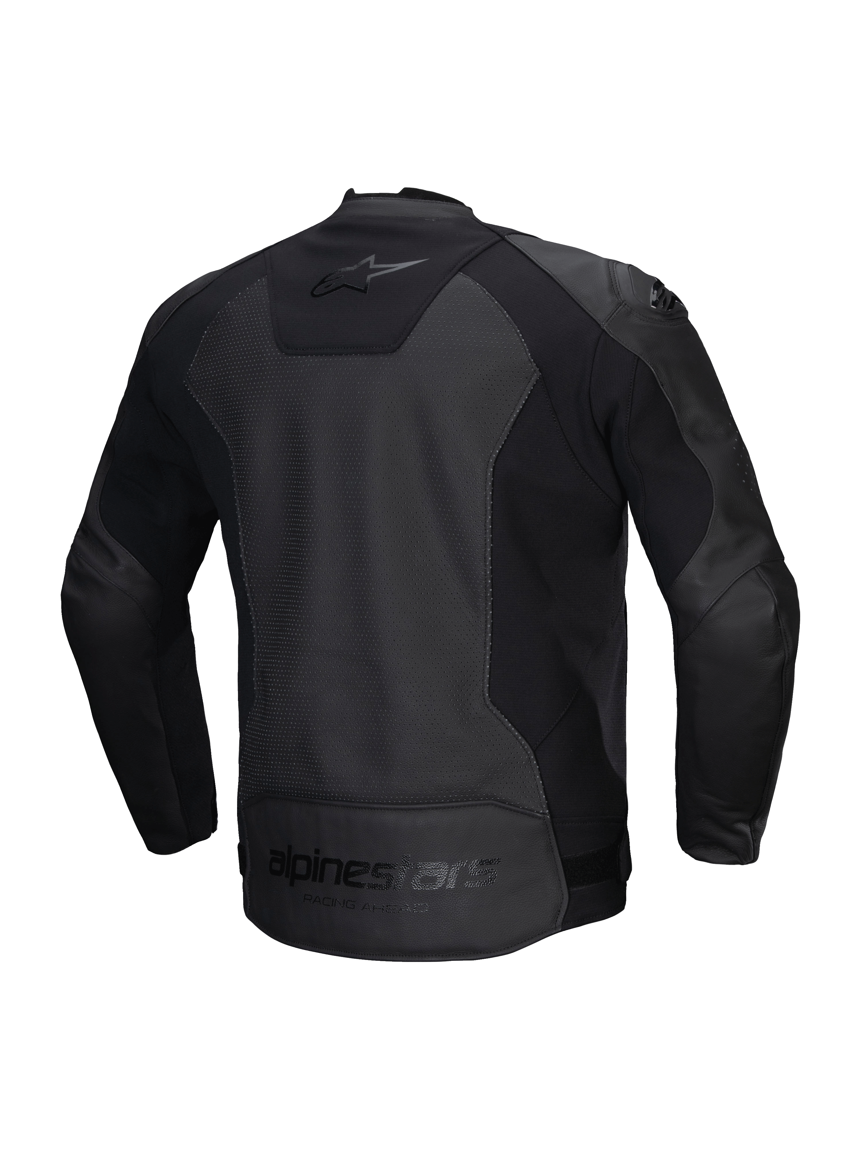 Alpinestars Chaqueta De Cuero Faster V3 Airflow, chaqueta de moto deportiva para hombre, negra, con cuero perforado, paneles elásticos y detalles de la marca en la espalda