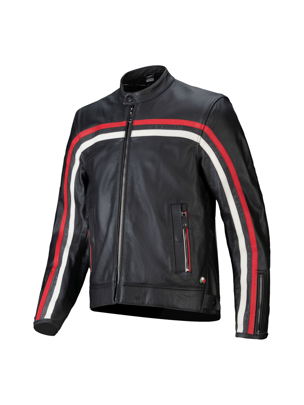 Alpinestars chaqueta de cuero Dyno para moto, negra con franjas rojas y crudo, cuero de bovino premium, preparada para Tech-Air.