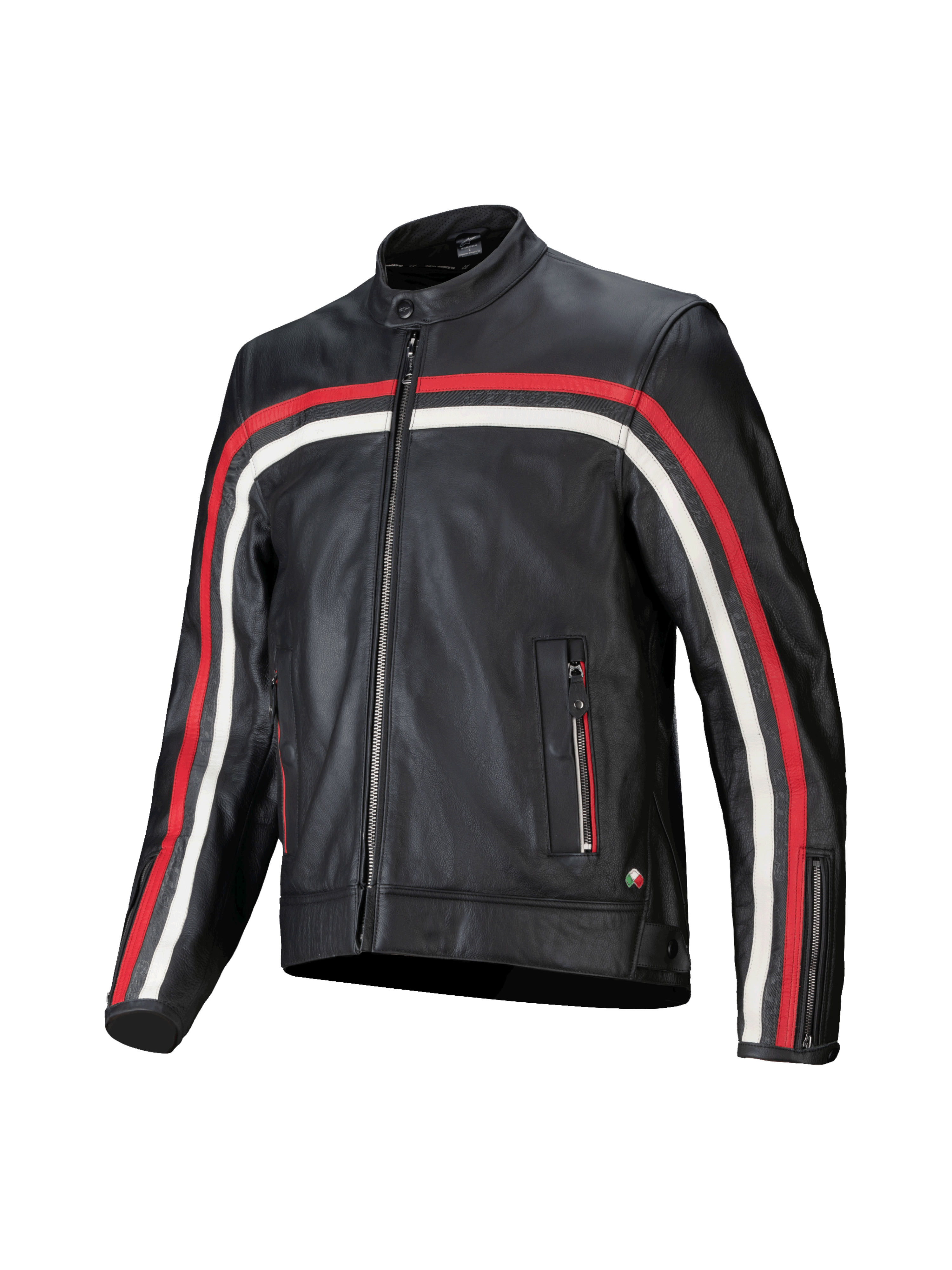 Alpinestars chaqueta de cuero Dyno para moto, negra con franjas rojas y crudo, cuero de bovino premium, preparada para Tech-Air.