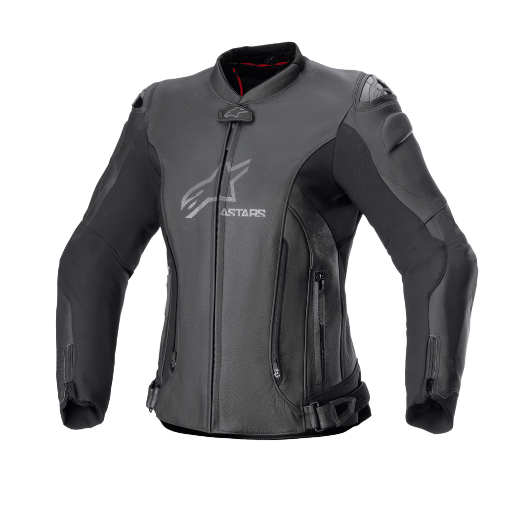 Alpinestars Chaqueta De Cuero Stella GP Plus V4, chaqueta de moto de cuero para mujer, negra, certificada CE con paneles elásticos