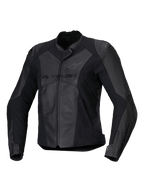 Alpinestars Stella Faster V3 Leather Jacket, chaqueta de moto deportiva para mujer, negra y gris oscuro, construcción de cuero de primera calidad y tejido con paneles elásticos HRSF, protección con certificación CE, cuello alto y cremallera frontal completa, ajuste estilizado derivado de la competición