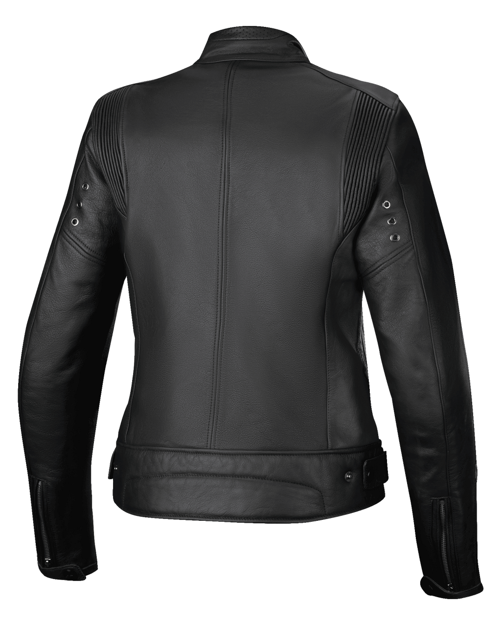 Alpinestars Stella Dyno Leather Jacket, women's urban motorcycle jacket, back view, black and dark gray, premium bovine leather construction
