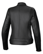 Alpinestars Stella Dyno Leather Jacket, women's urban motorcycle jacket, back view, black and dark gray, premium bovine leather construction