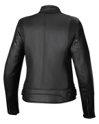 Alpinestars Chaqueta De Cuero Stella Dyno, chaqueta de moto urbana para mujer, vista trasera, negra con detalles rojos, construcción de cuero bovino de primera calidad