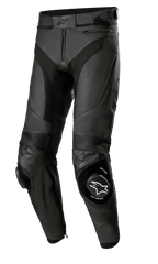Alpinestars Missile V3 Airflow Leather Pants, pantalones de cuero para carreras de motos, negros, construcción de cuero perforado de primera calidad para máxima ventilación, deslizadores de rodilla reforzados con marca ONE GOAL ONE VISION, paneles elásticos de acordeón para flexibilidad, bolsillos con cremallera y ajuste de cintura, diseño negro elegante para rendimiento deportivo y en pista