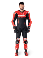 Alpinestars GP-R7 One Piece Leather Suit for men, Black Mid Red racing suit featuring premium bovine leather and race fit.