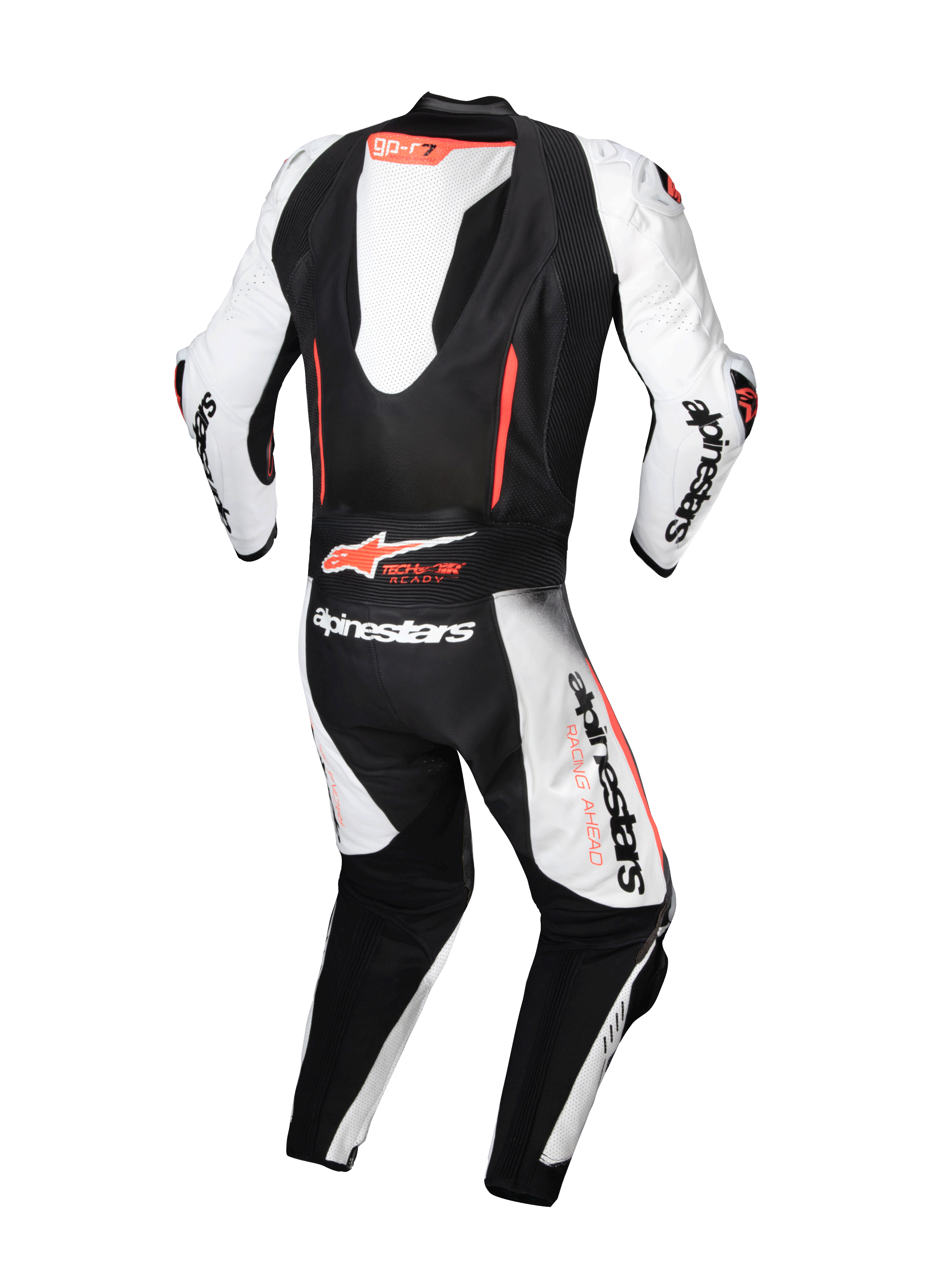 Mono de cuero de una pieza para hombre Alpinestars GP-R7, blanco y negro, con joroba aerodinámica y compatible con Tech-Air.
