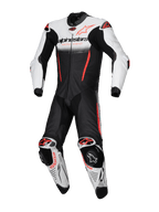Alpinestars GP-R7, mono de cuero para carreras de moto, blanco, negro y rojo fluo, compatible con Tech-Air