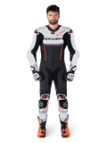 Alpinestars mono de cuero 1 pieza GP-R7 para hombre, blanco, negro y rojo fluo, equipo técnico de alto rendimiento para pista.