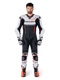 Alpinestars mono de cuero 1 pieza GP-R7 para hombre, blanco, negro y rojo fluo, equipo técnico de alto rendimiento para pista.