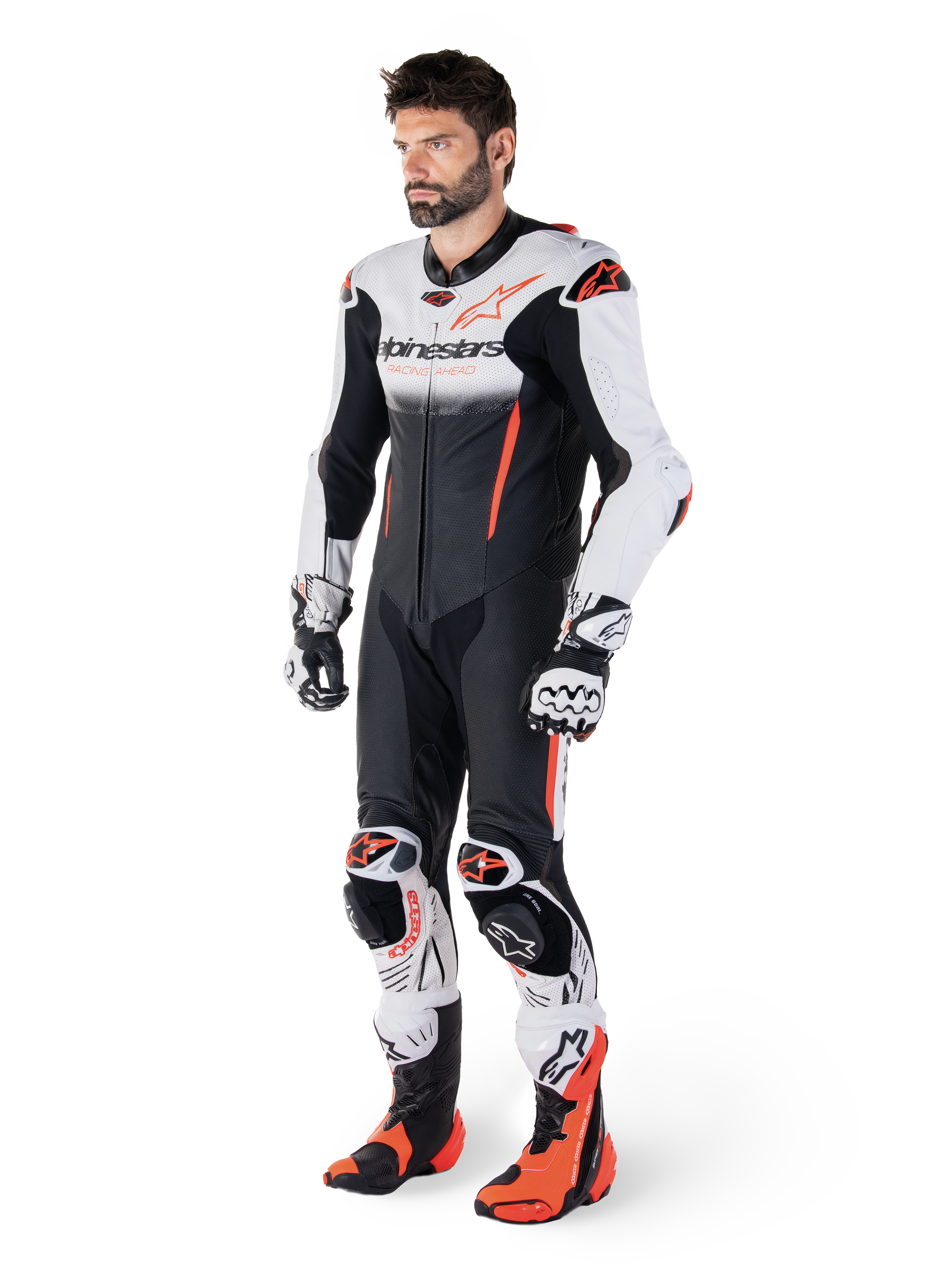 Alpinestars Mono De Cuero 1 Pieza GP-R7, traje de carreras para hombre, blanco y negro, cuero bovino, certificado CE AAA, compatible con Tech-Air.