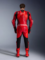 Alpinestars GP Plus V4 Sprint 1PC Leather Suit, red and black motorcycle racing suit with aero hump, back view.