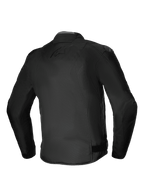 Chaqueta impermeable Alpinestars T-SP 1 V2, chaqueta de moto textil, negro, vista trasera que muestra la silueta deportiva 3D, deslizadores de hombro DFS Lite y marca tonal sutil en la espalda, equipamiento de conducción duradero para todo tipo de clima
