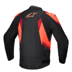Alpinestars T-SP 1 V2 Waterproof Jacket, vista trasera, negro y rojo flúor, chaqueta textil para moto con un llamativo logotipo de Astars en la parte superior de la espalda, gráficos sublimados y silueta de corte deportivo